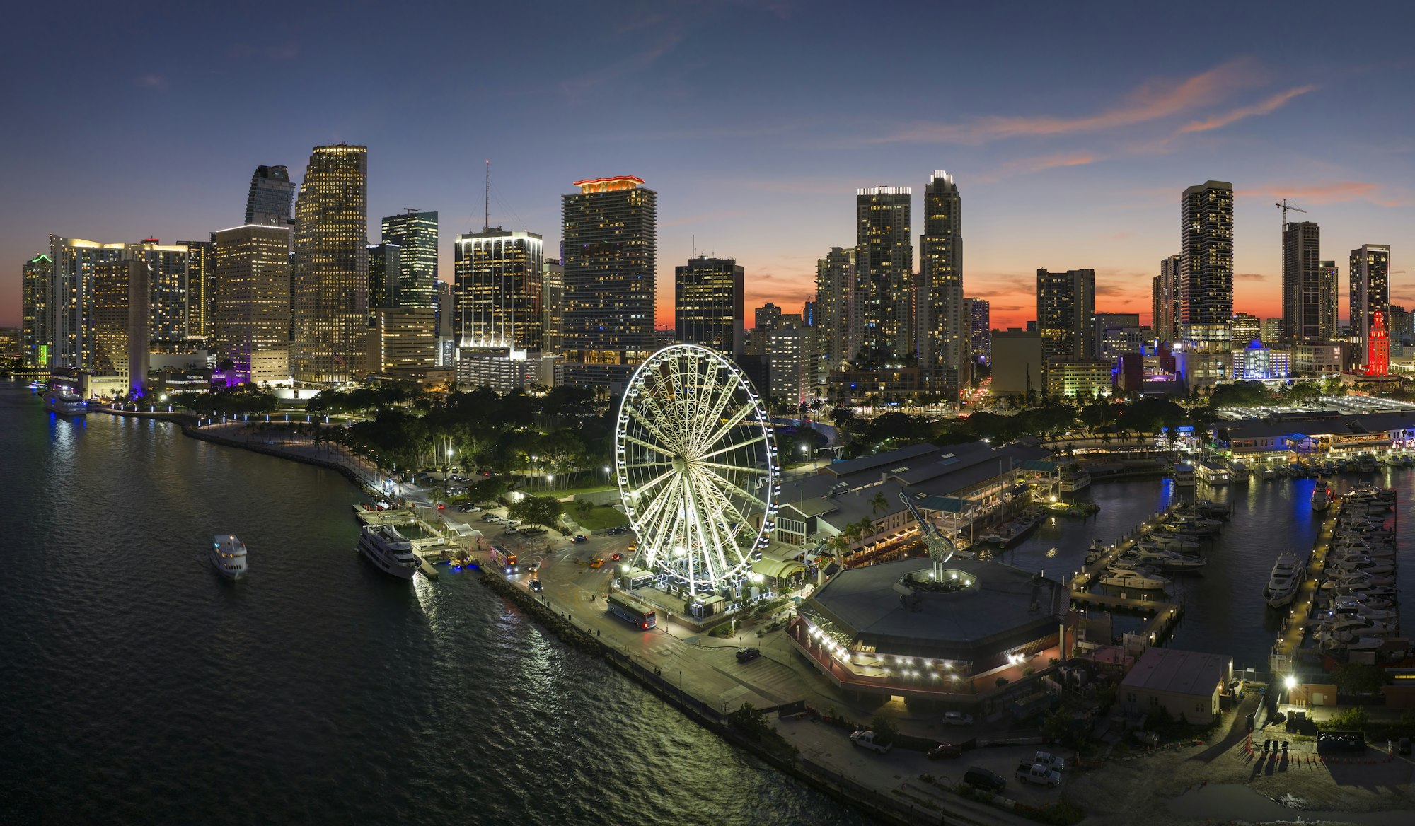 High illuminated skyscrapers of Brickell, city's financial center.